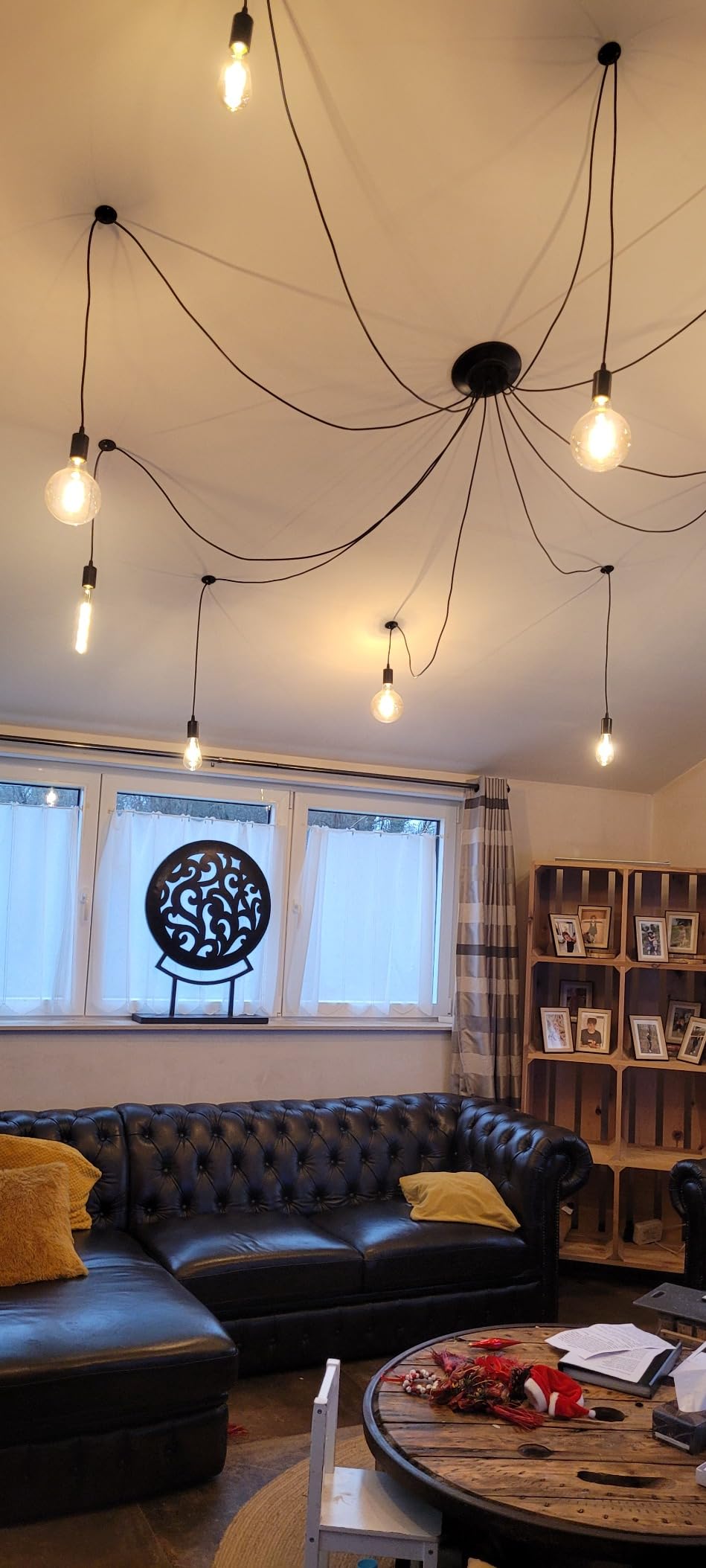 Ejoyous Living lustre araignée 6 têtes E27 noir câbles 2m