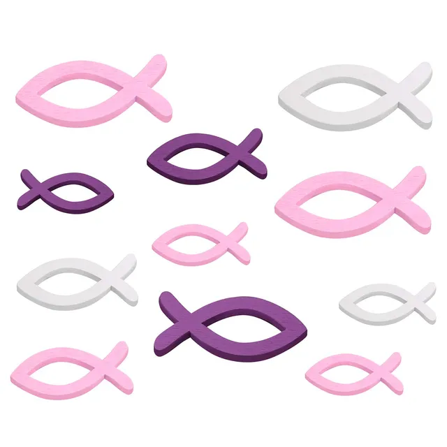 FEPITO 108 poissons bois déco blanc rose violet