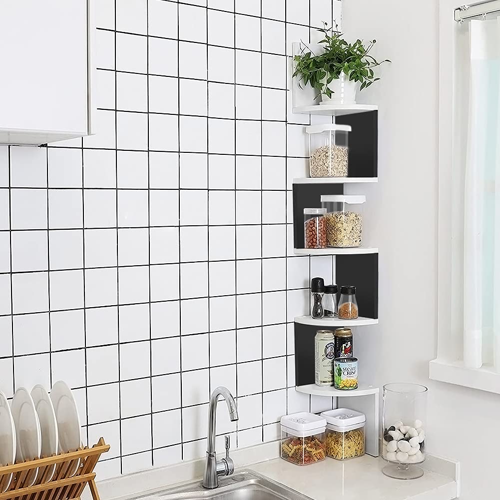 Ejoyous Living Room étagère angle murale bois 5 niveaux noir
