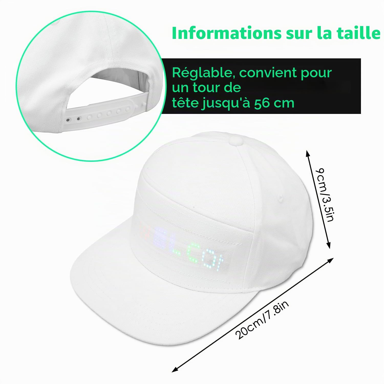 Tissting Casquette LED Bluetooth Blanche Coton