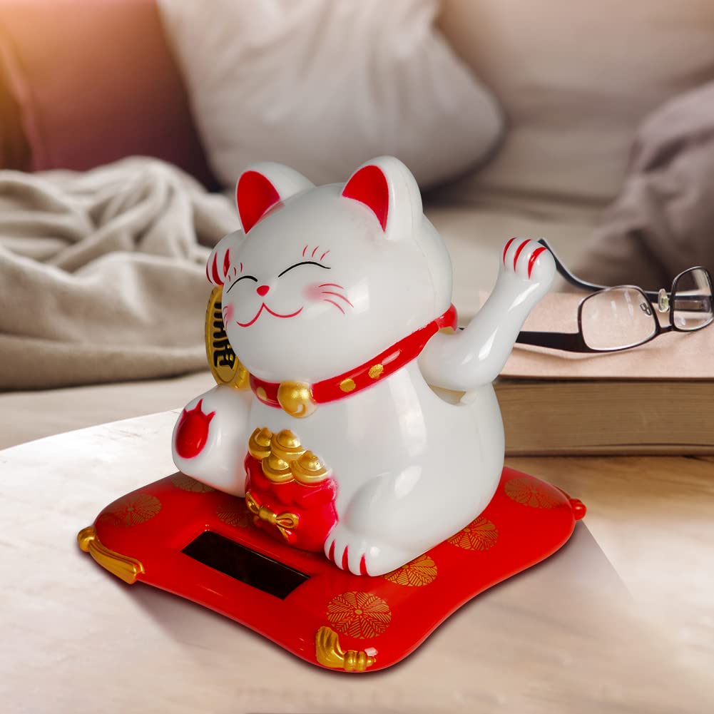 Jadeshay Articles Ménagers Maneki Neko chat solaire blanc