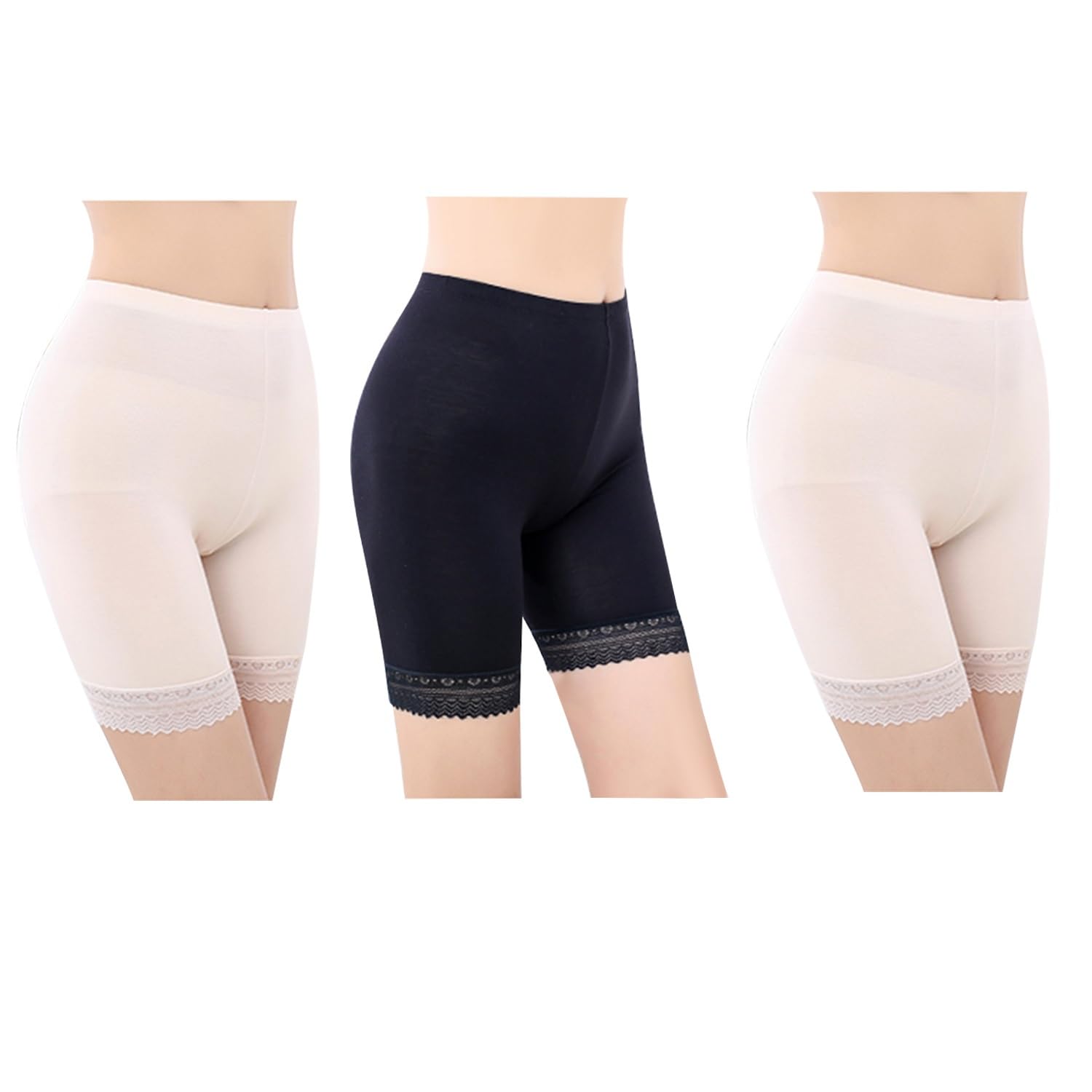 FEPITO Short Sous Jupe Femme Dentelle Modal Lot 3 Noir