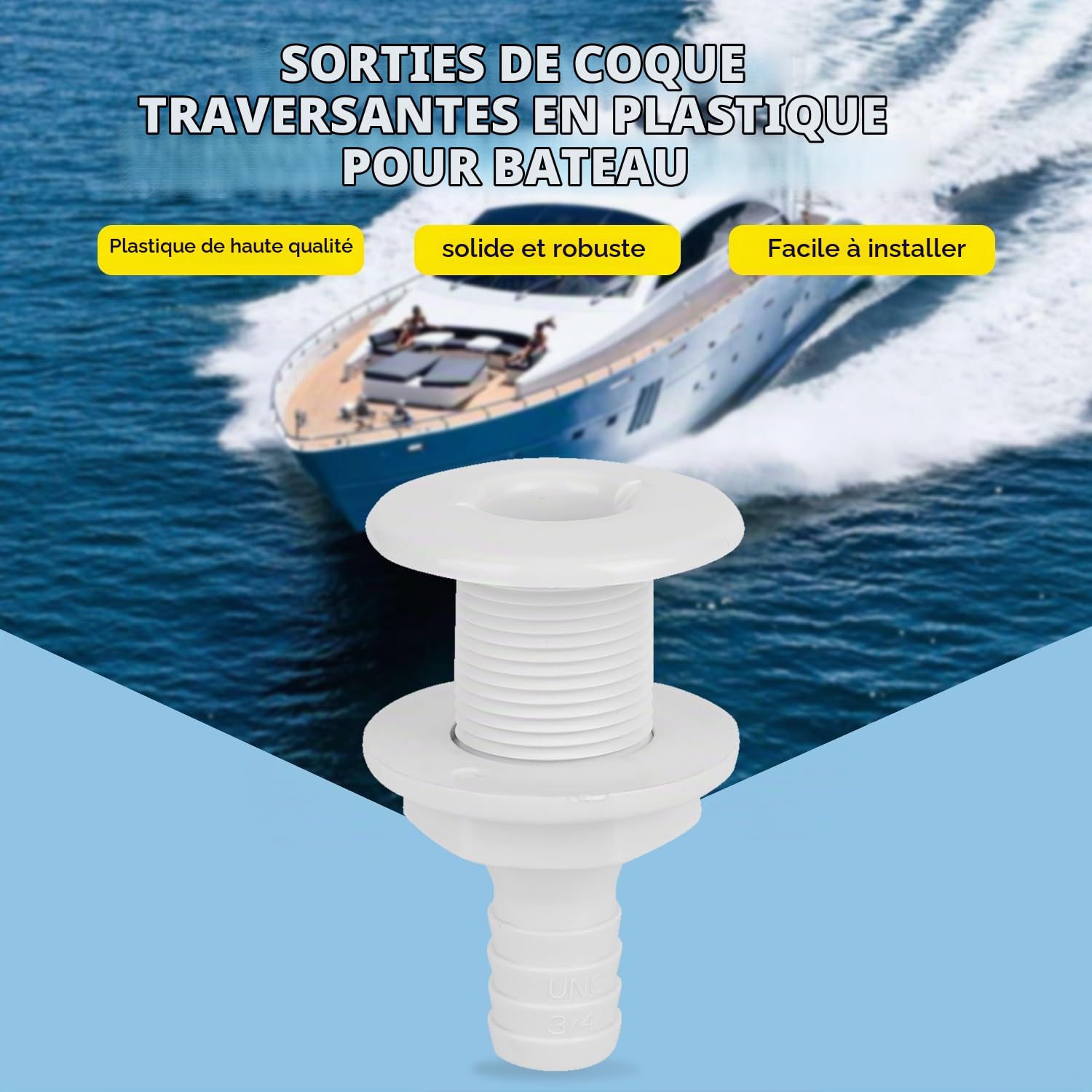 Tissting Vehicle Passe-Coque Bateau 3/4 Pouce Blanc ABS