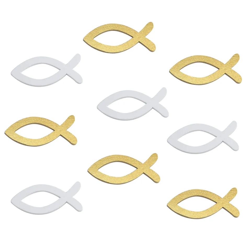 FEPITO Party Decorations poissons bois blanc or 3,5cm x100