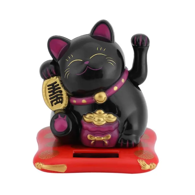 Jadeshay Maneki Neko chat porte-bonheur solaire noir