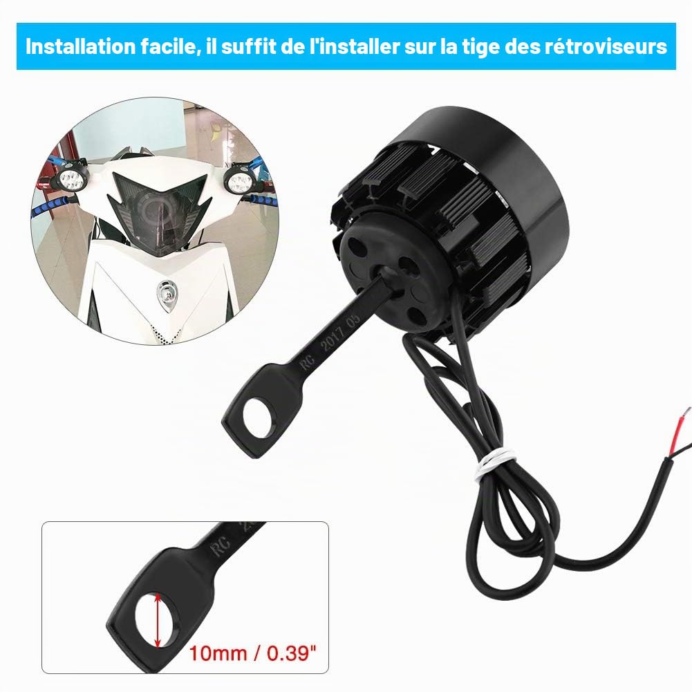 Ejoyous Phare LED Moto 12V 24W blanc lot 2 étanche