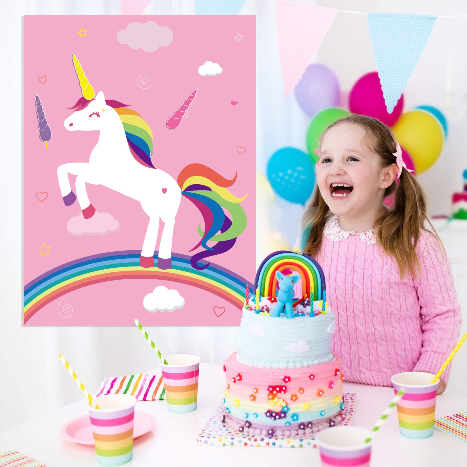 FEPITO Party Games Pin Horn Unicorn jeu rose