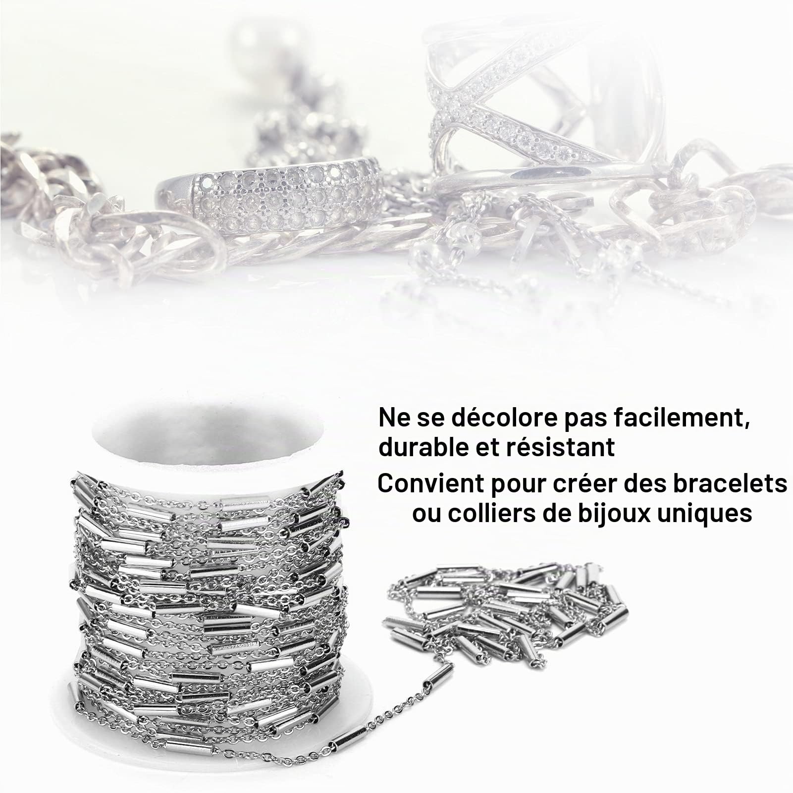 Tissting Chaîne Acier Inoxydable 5 m Argent DIY Bijoux