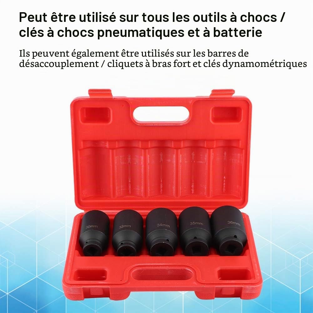 Ejoyous Home Improvement Tool jeu 5 douilles 1/2 30-36 mm