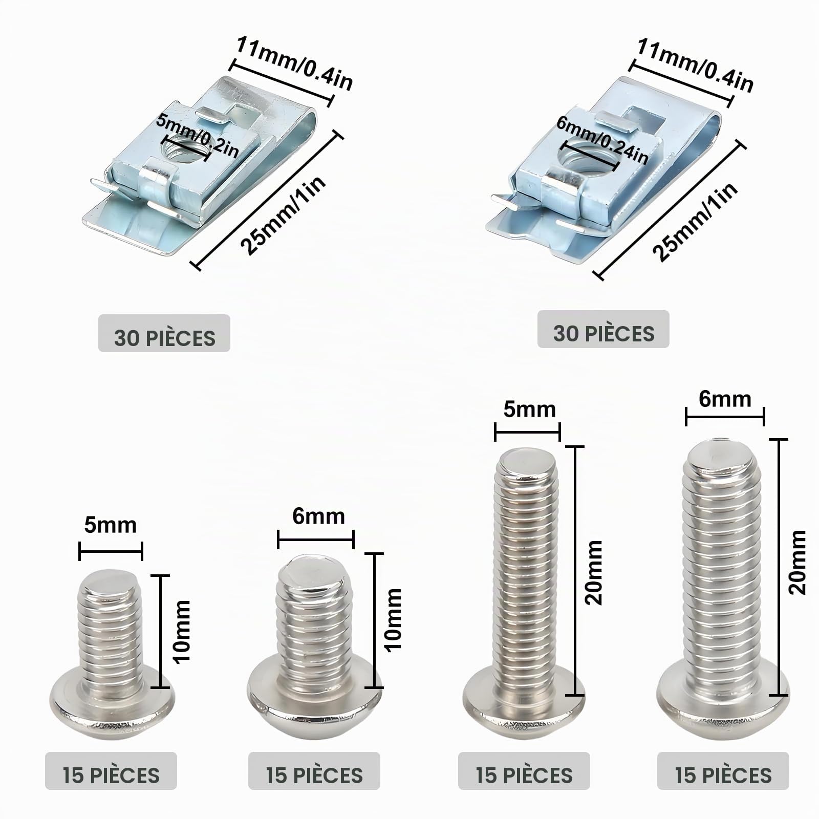 Tissting VEHICLE BOAT clip écrou U M5 M6 kit 120 pièces