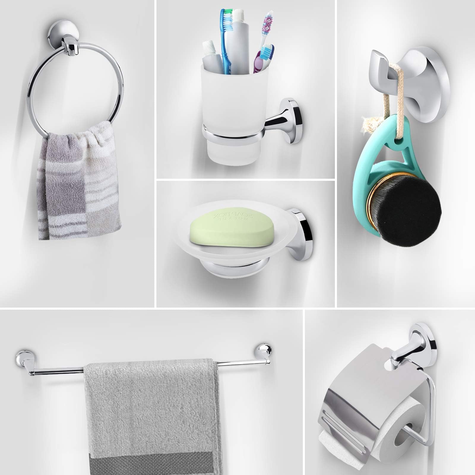 Ejoyous Bathroom kit accessoires salle de bain 6 pièces chrome