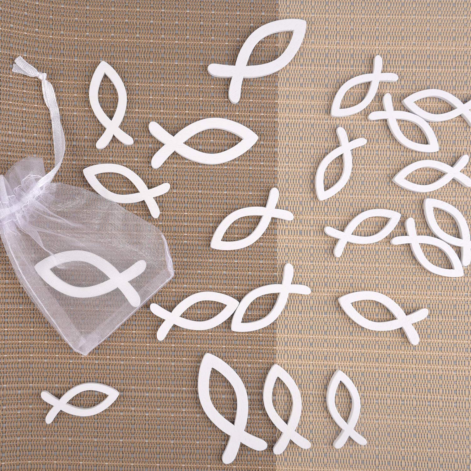 FEPITO Party Decorations poisson bois blanc 3,5 cm 100 pcs