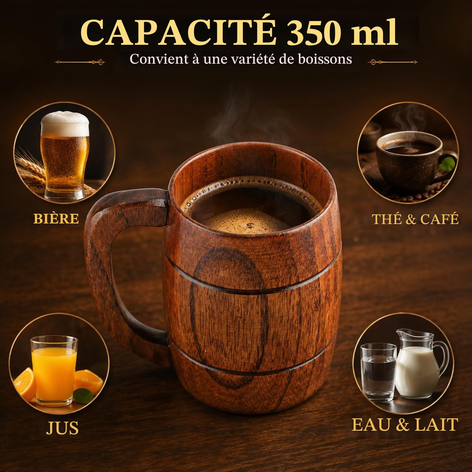 Jadeshay Articles Ménagers tasse bois 350ml bois foncé