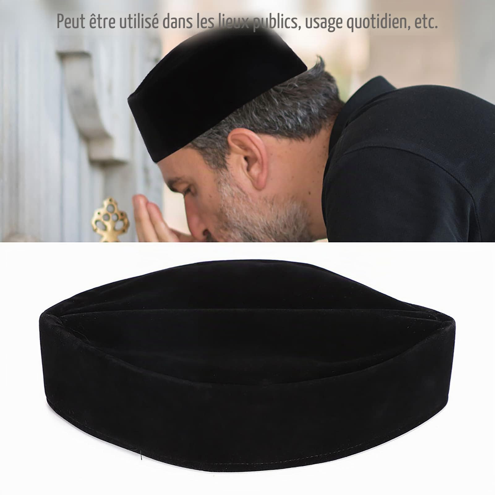 Tissting Chapeau musulman velours noir 59 cm homme