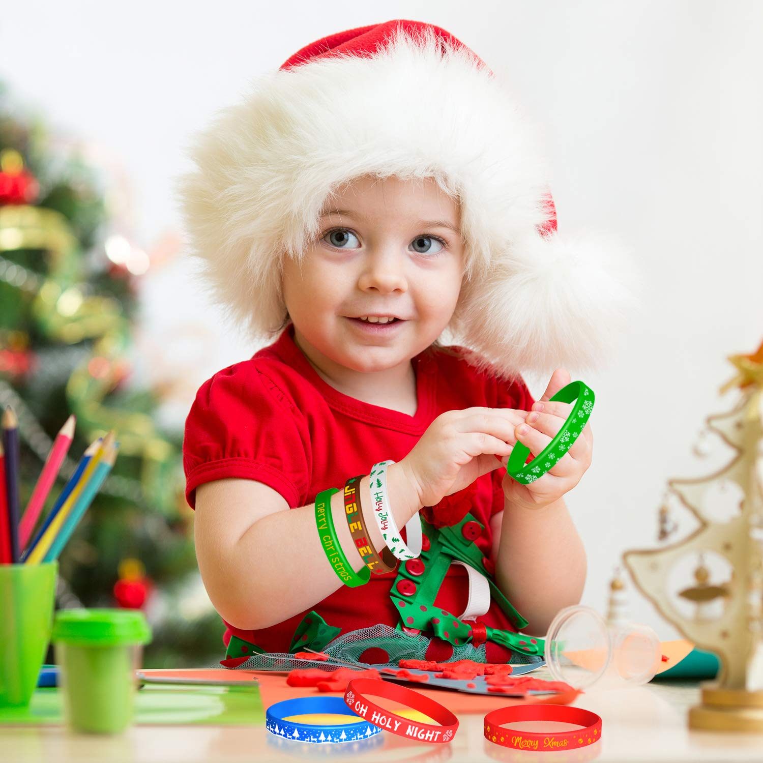 FEPITO Lot 42 Bracelets Silicone Noël Enfant 7 Motifs