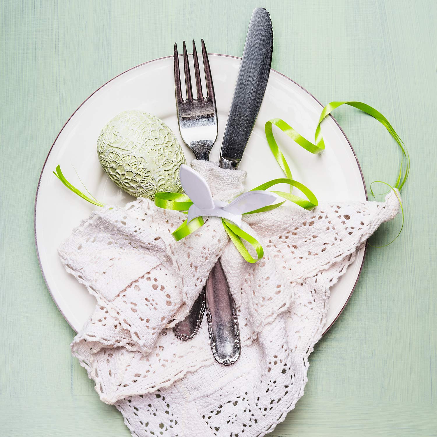 FEPITO Party Decorations ronds serviette lapin blanc x12