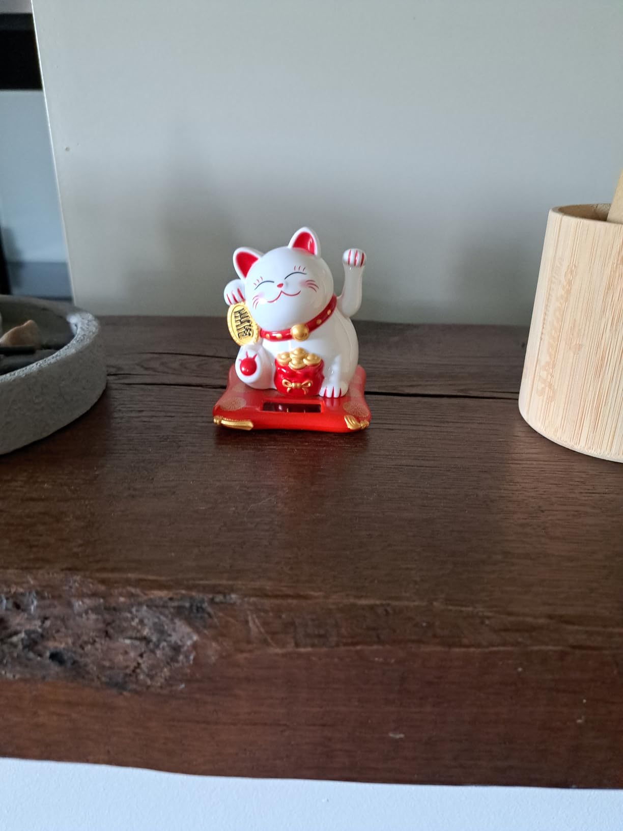 Jadeshay Articles Ménagers Maneki Neko chat solaire blanc