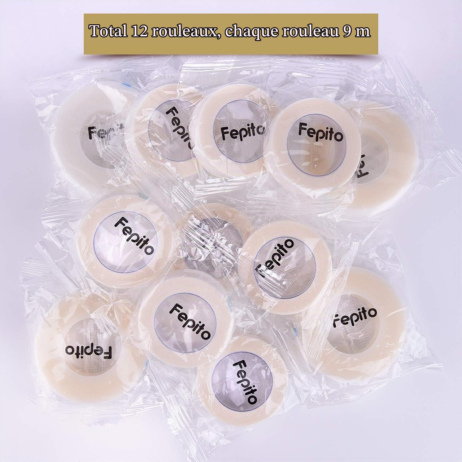 FEPITO 12 Rouleaux Ruban Extension Cils Micropore 9m