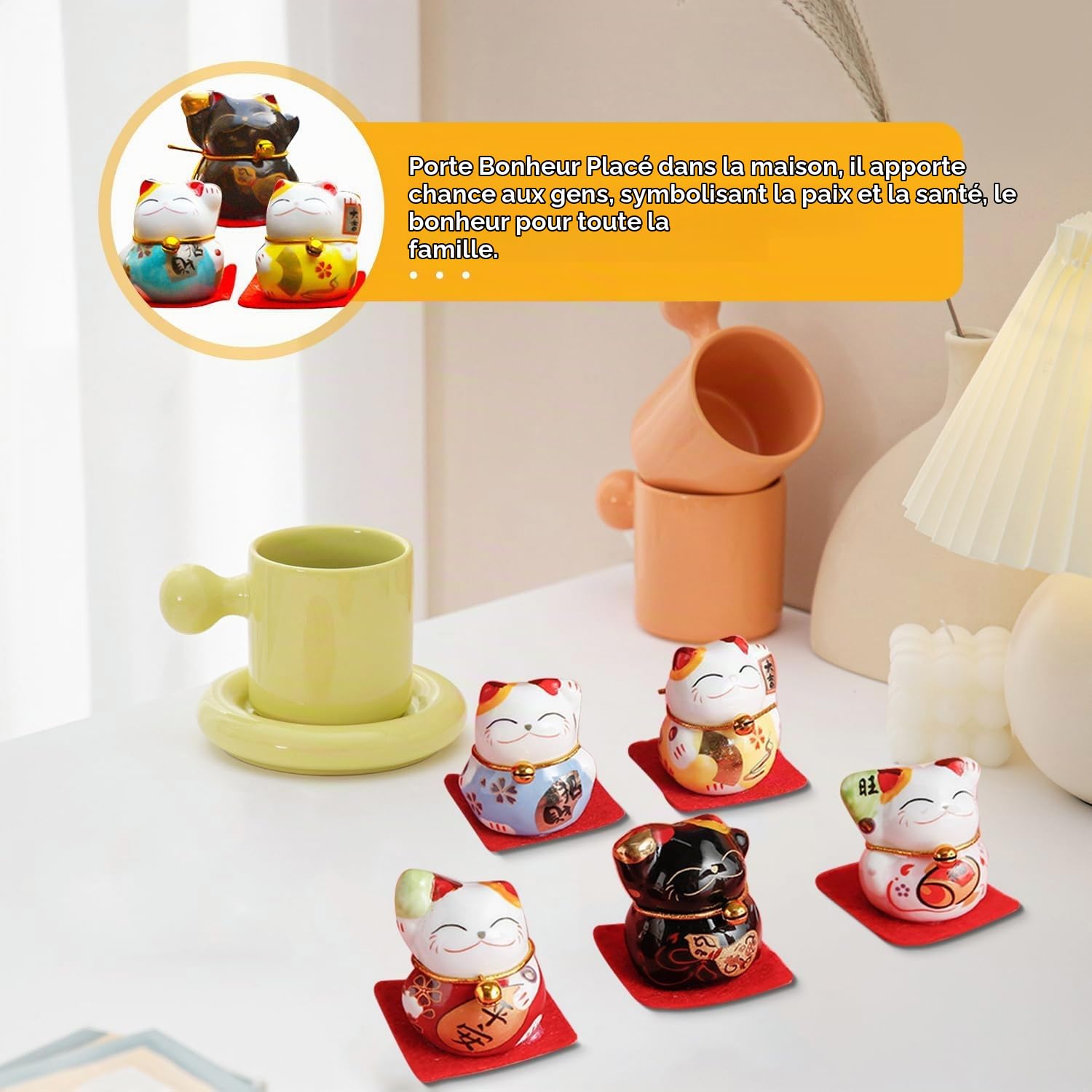Tissting Home Decoration maneki neko figurines lot 5 couleurs