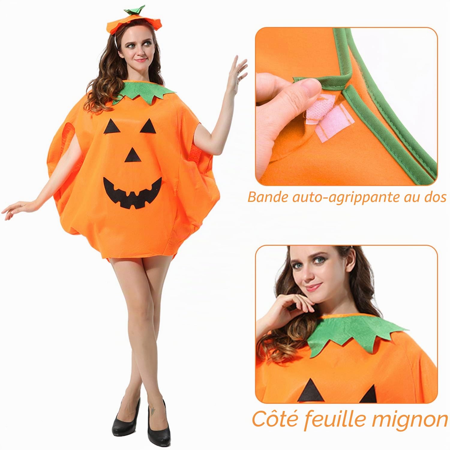 FEPITO Costume Citrouille Halloween Adulte 4 Pièces orange
