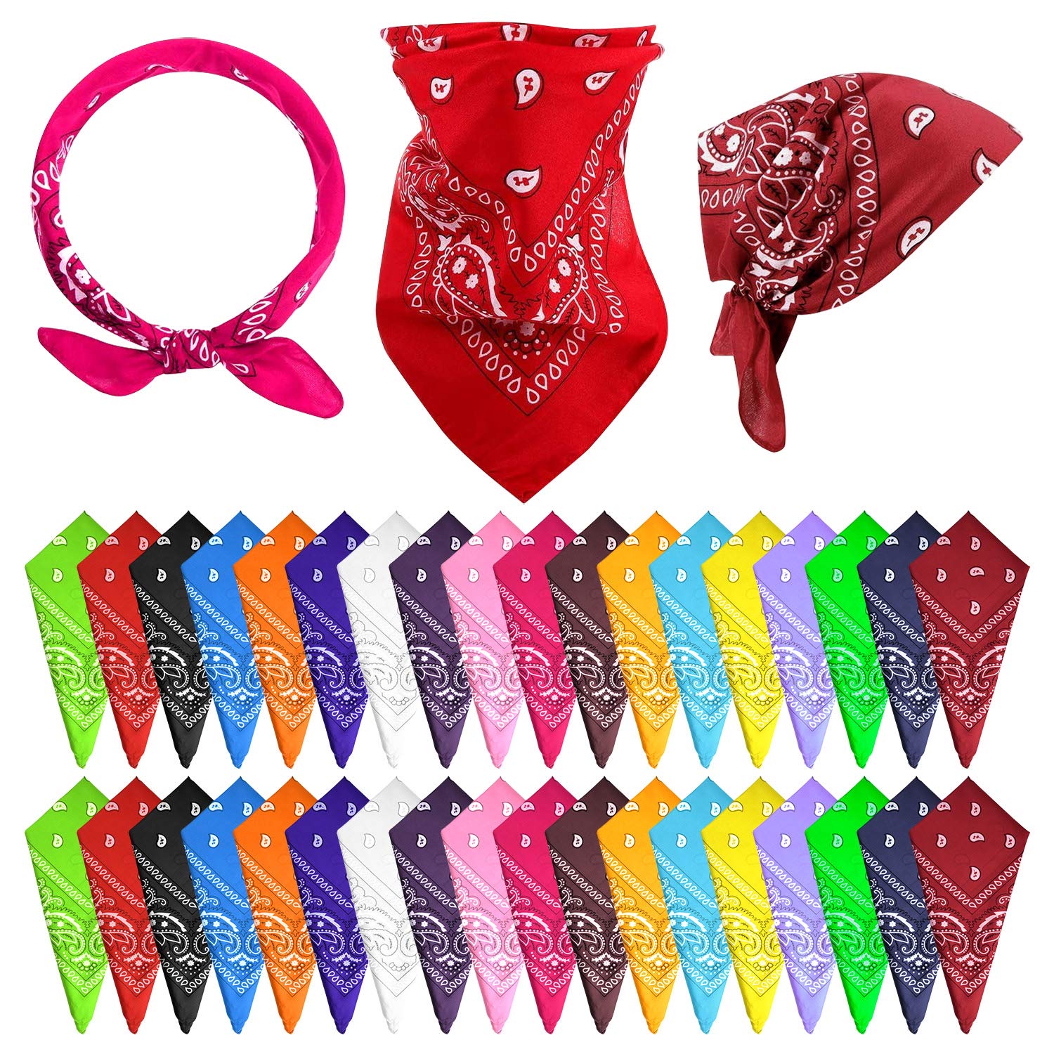 FEPITO Lot 36 Bandanas Cowboy Paisley Foulard Coton