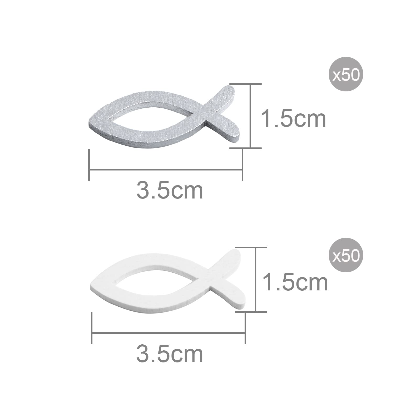 FEPITO Décoration Poisson Bois 100 Pièces Blanc Argent Table