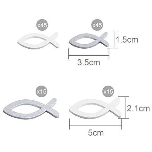 Fepito Party Decorations poissons bois blanc argent 120 pcs bapteme
