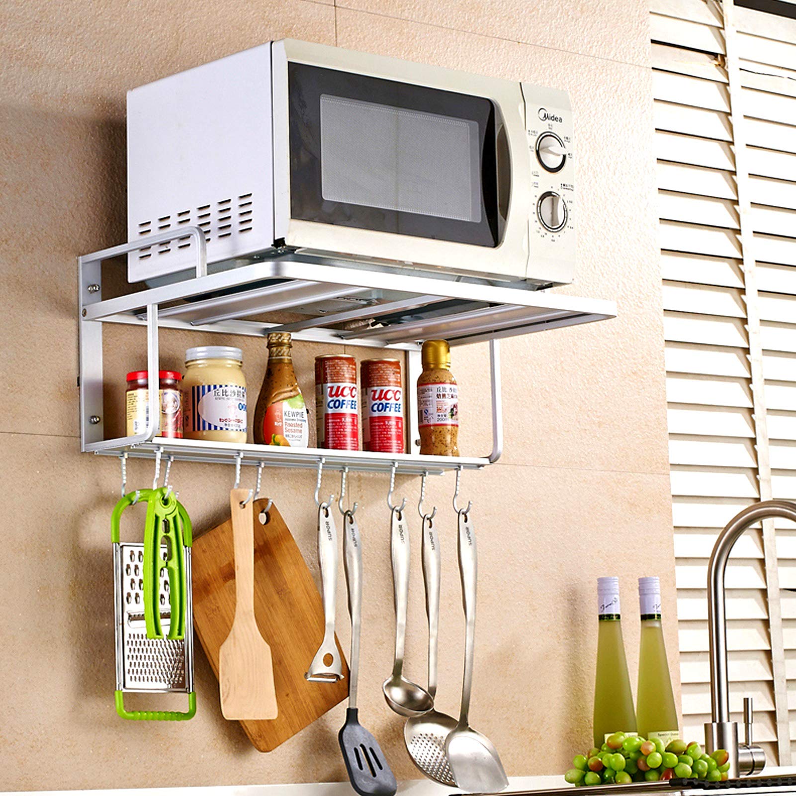 Ejoyous Kitchen Support Micro-Ondes Mural 2 Niveaux 10 Crochets