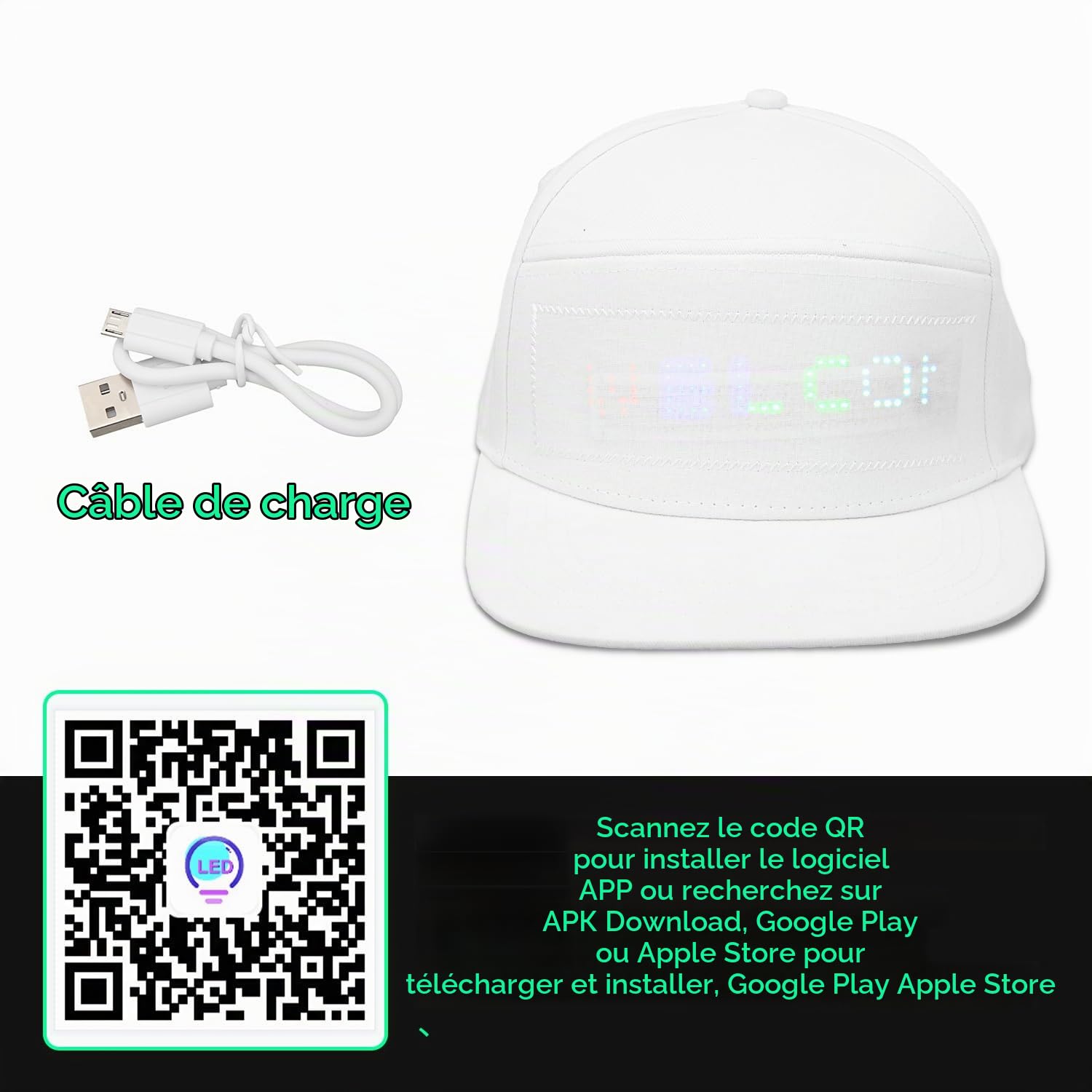Tissting Casquette LED Bluetooth Blanche Coton