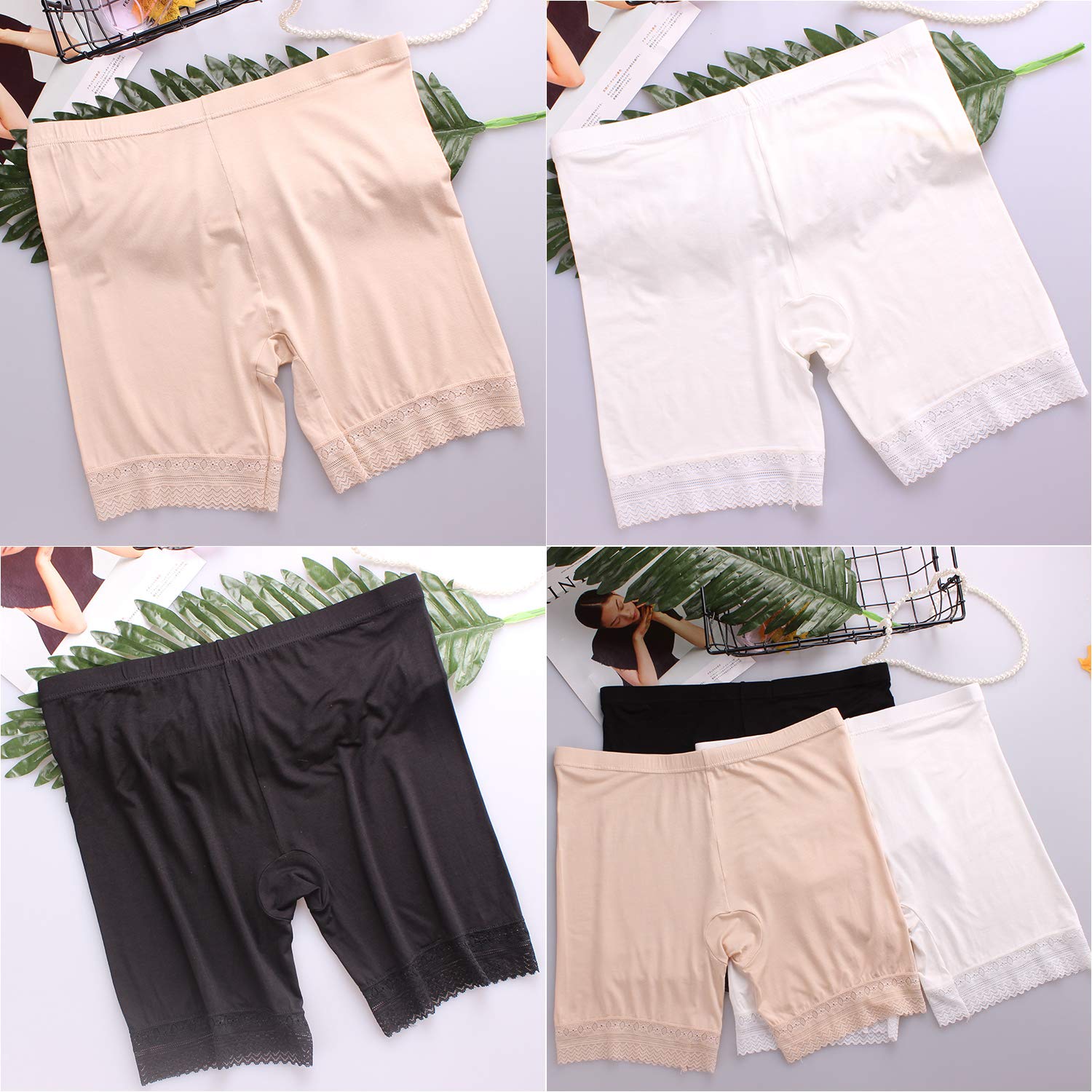 FEPITO Short Sous Jupe Femme Dentelle Modal Lot 3 Noir