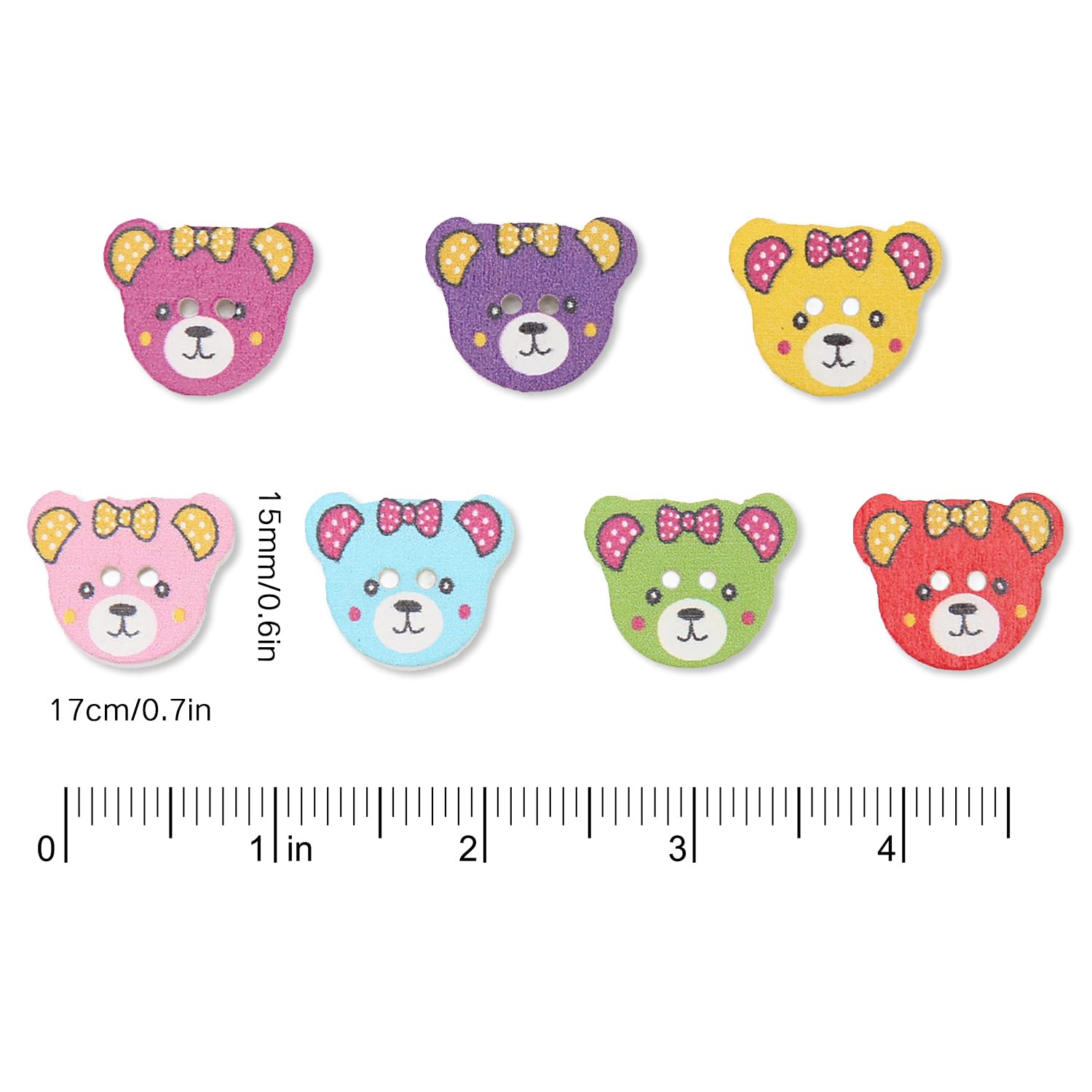 Tissting Boutons animaux ours bois 17mm lot 200