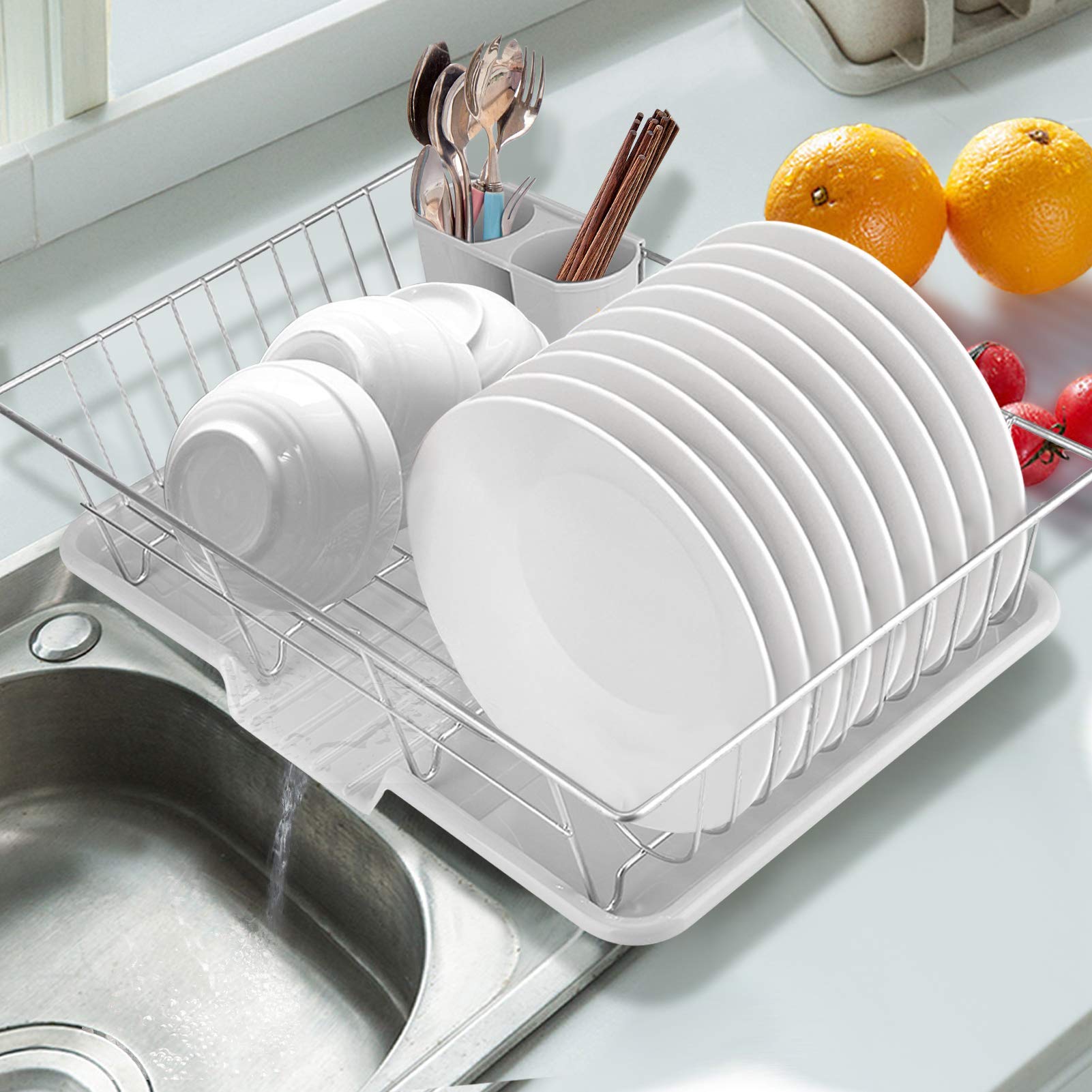 Ejoyous Kitchen Égouttoir vaisselle acier antirouille avec plateau
