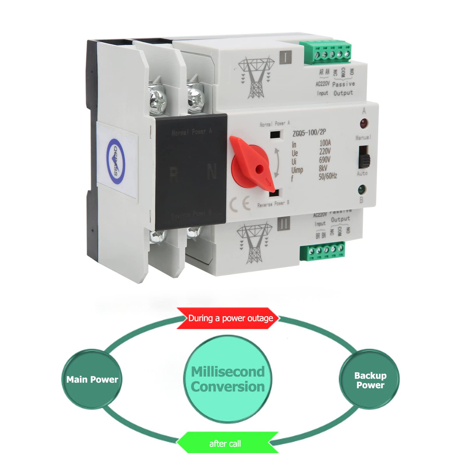 Jadeshay ZGQ5-100/2P inverseur automatique 100A 2P 220V