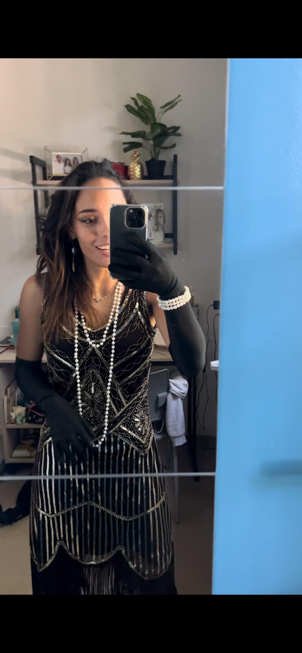 FEPITO Robe Gatsby 1920 robe Charleston à franges noir et doré taille M