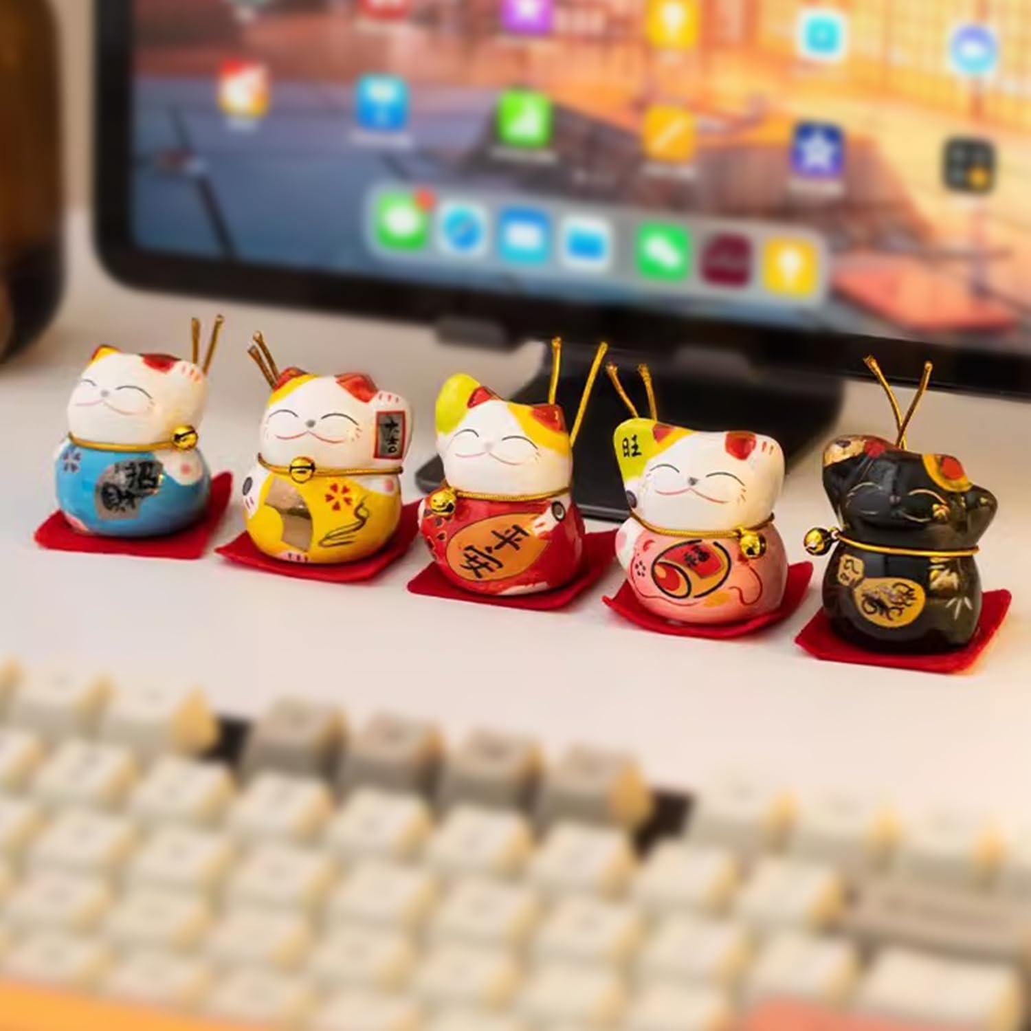 Tissting Home Decoration maneki neko figurines lot 5 couleurs