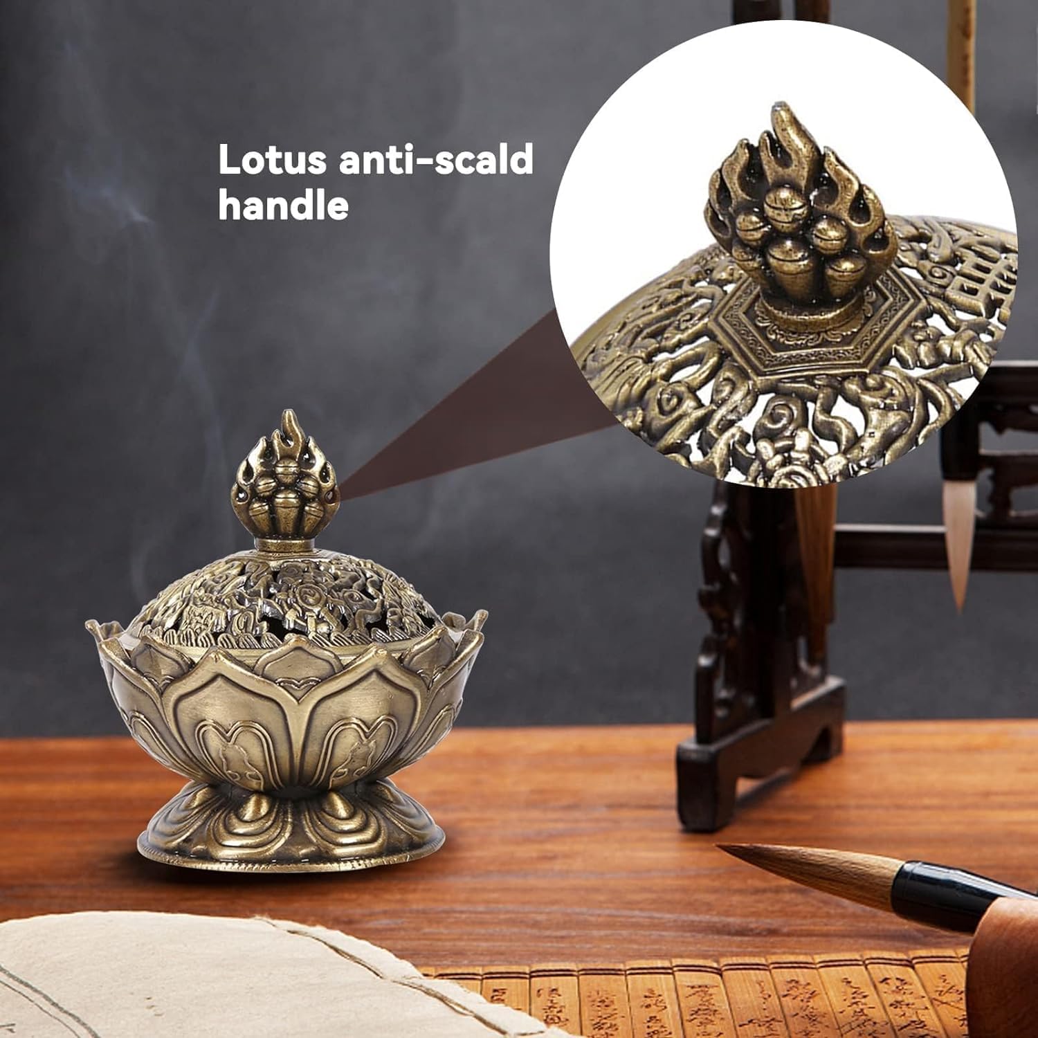 Jadeshay Articles Ménagers brûleur encens lotus bronze