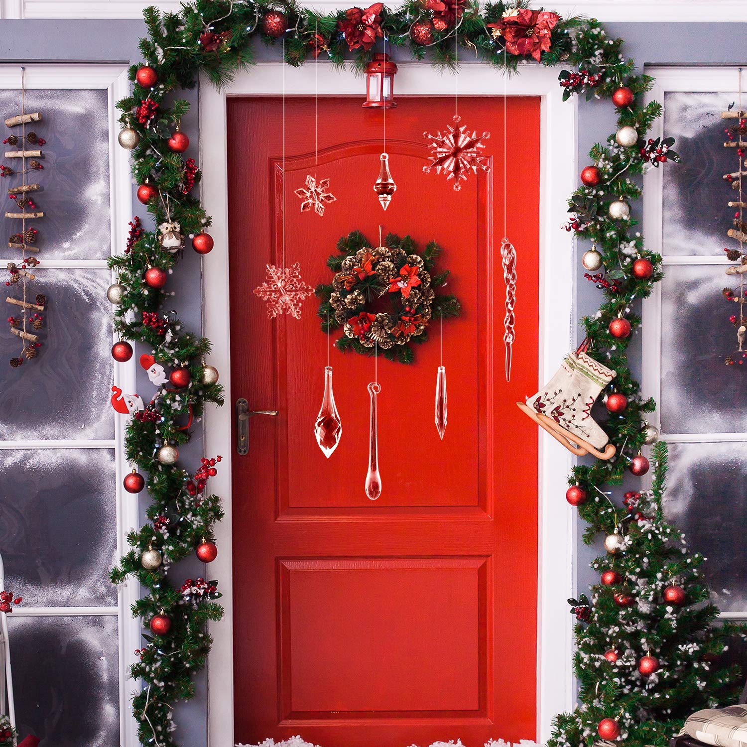 FEPITO Décoration Noël Acrylique 85 Pièces Flocons Glaçons