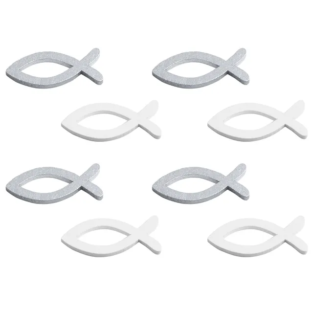 FEPITO Décoration Poisson Bois 100 Pièces Blanc Argent Table