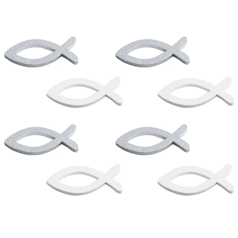 FEPITO Décoration Poisson Bois 100 Pièces Blanc Argent Table