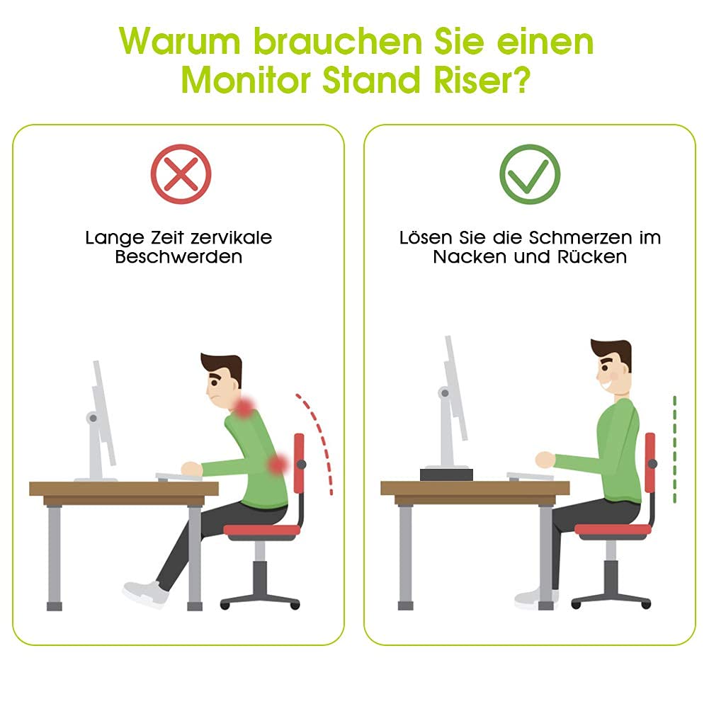 Ejoyous Computer Table support moniteur bois noir 2 tiroirs