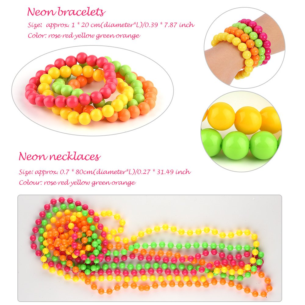 FEPITO Kit 18 Accessoires Années 80 Fluo Déguisement