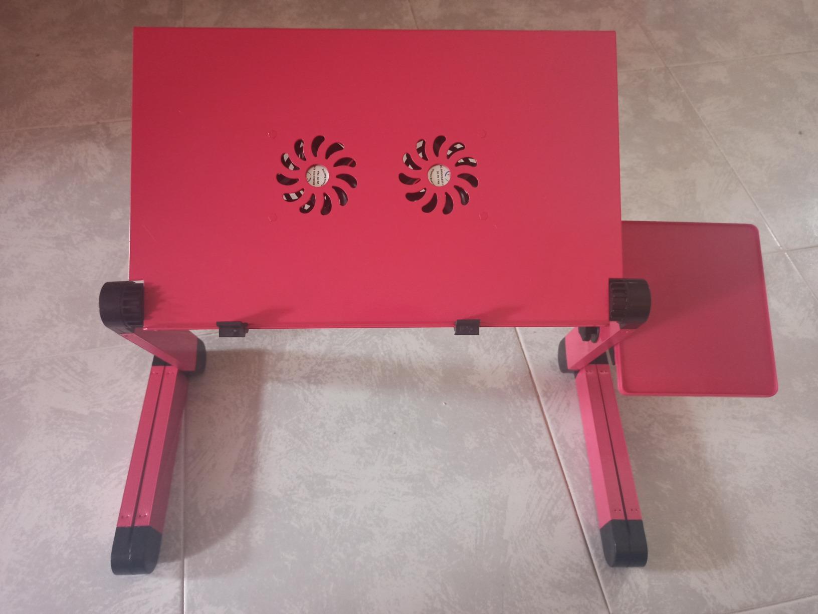 Ejoyous Table Lit Pliable Alu Rose Rouge + ventilateurs