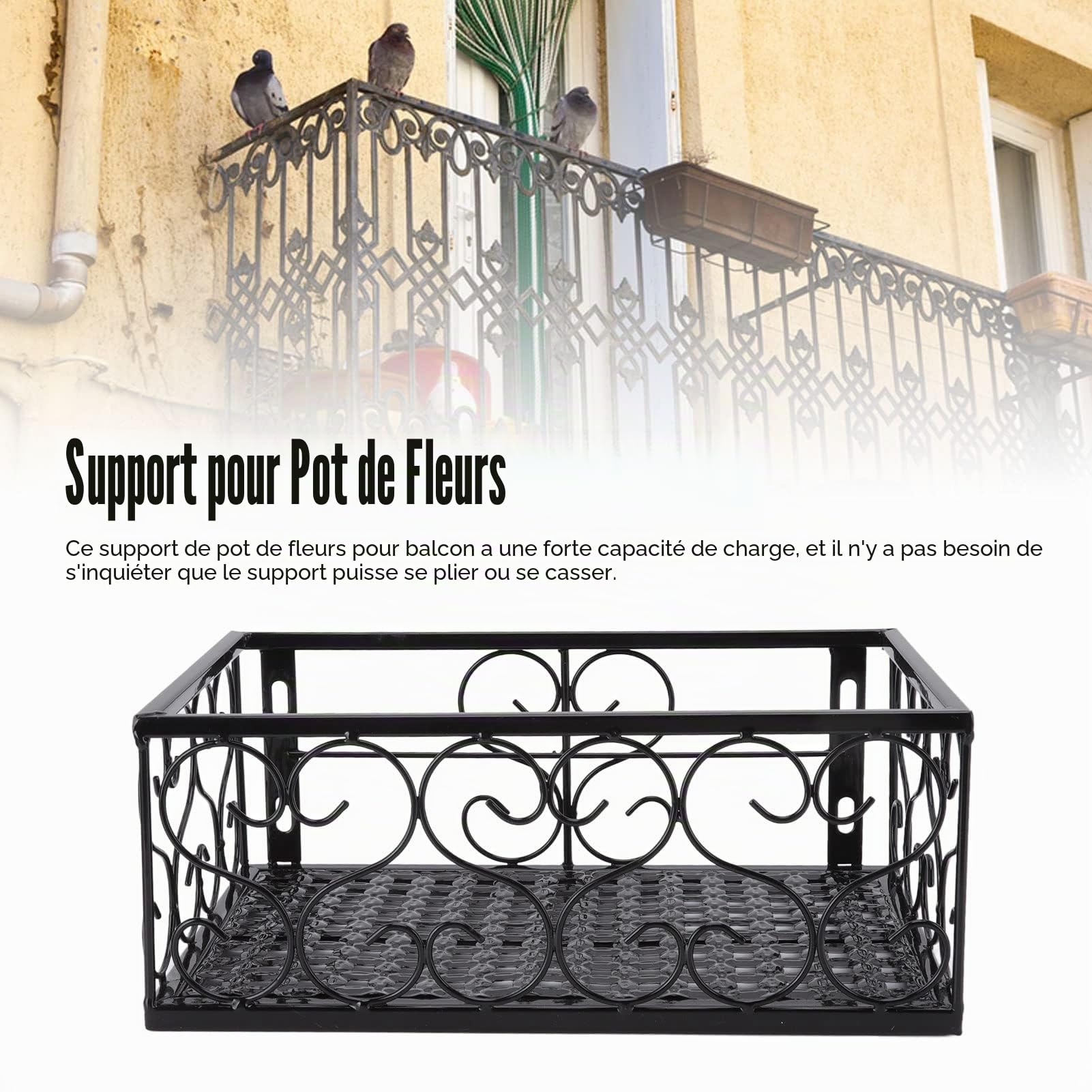 Tissting Support pot fleur balcon fer noir 6,5 cm