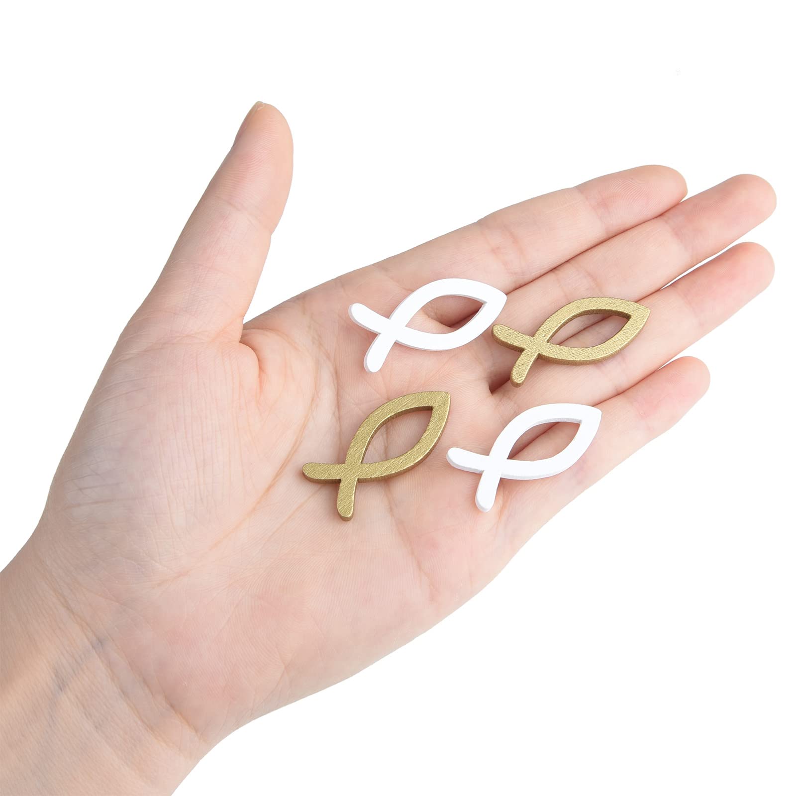 FEPITO Party Decorations poissons bois blanc or 3,5cm x100