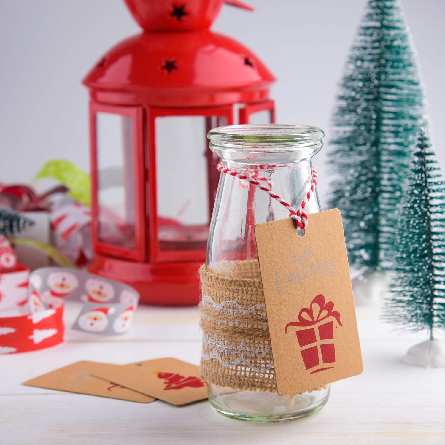 FEPITO Greeting Cards 50 étiquettes cadeau Noël kraft ficelle