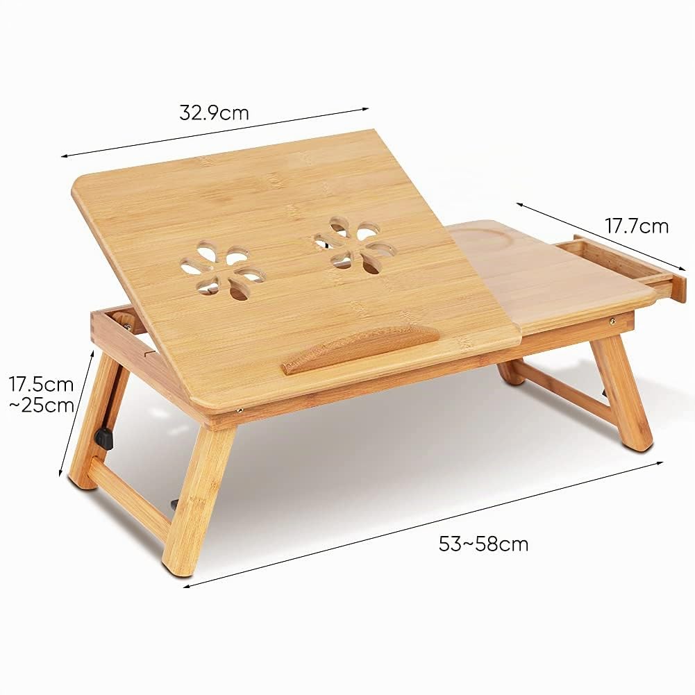 Ejoyous Bedside Table table de lit pliable bambou 50x30 cm tiroir