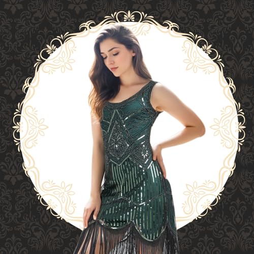 FEPITO Apparel robe charleston franges sequins col V + accessoires