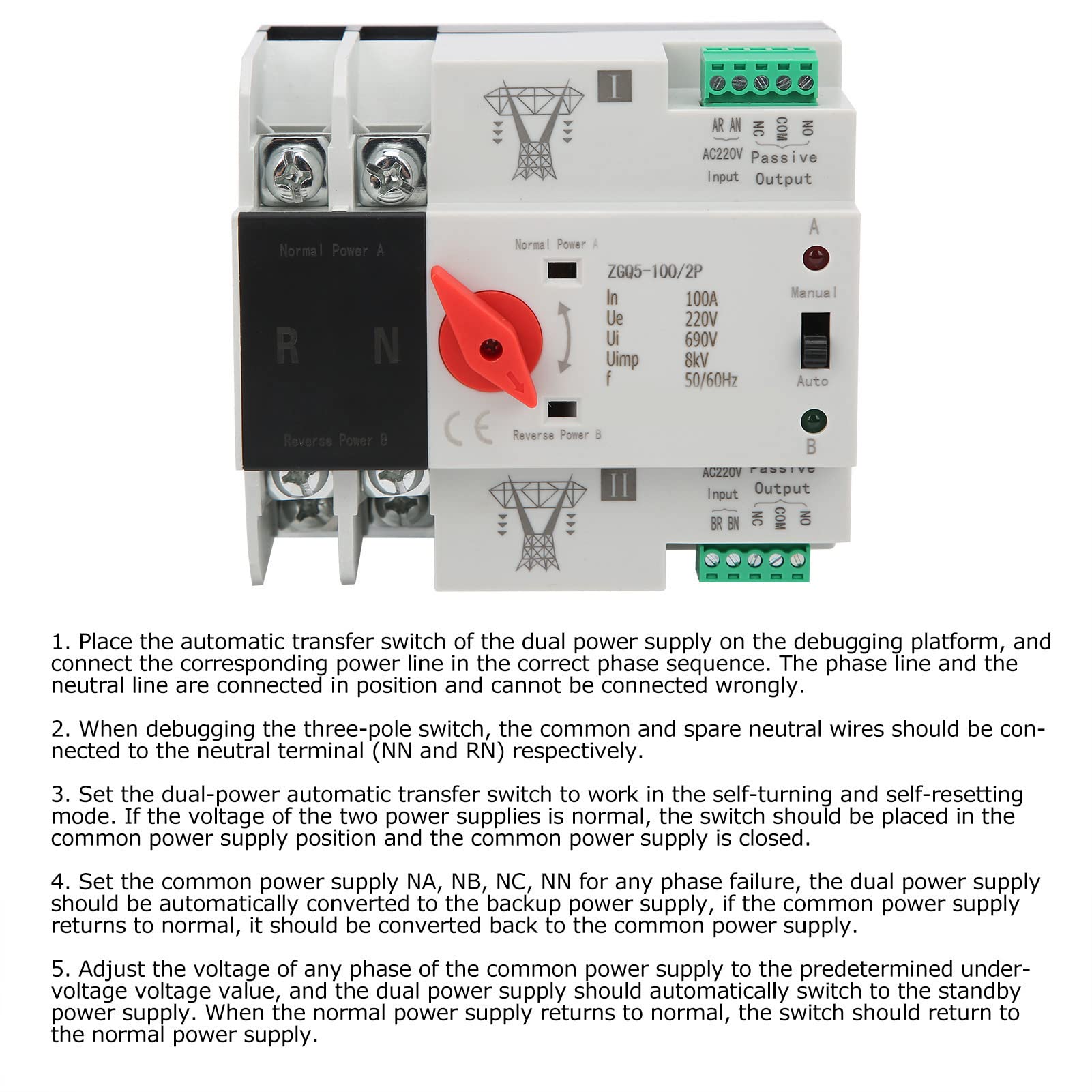 Jadeshay ZGQ5-100/2P inverseur automatique 100A 2P 220V