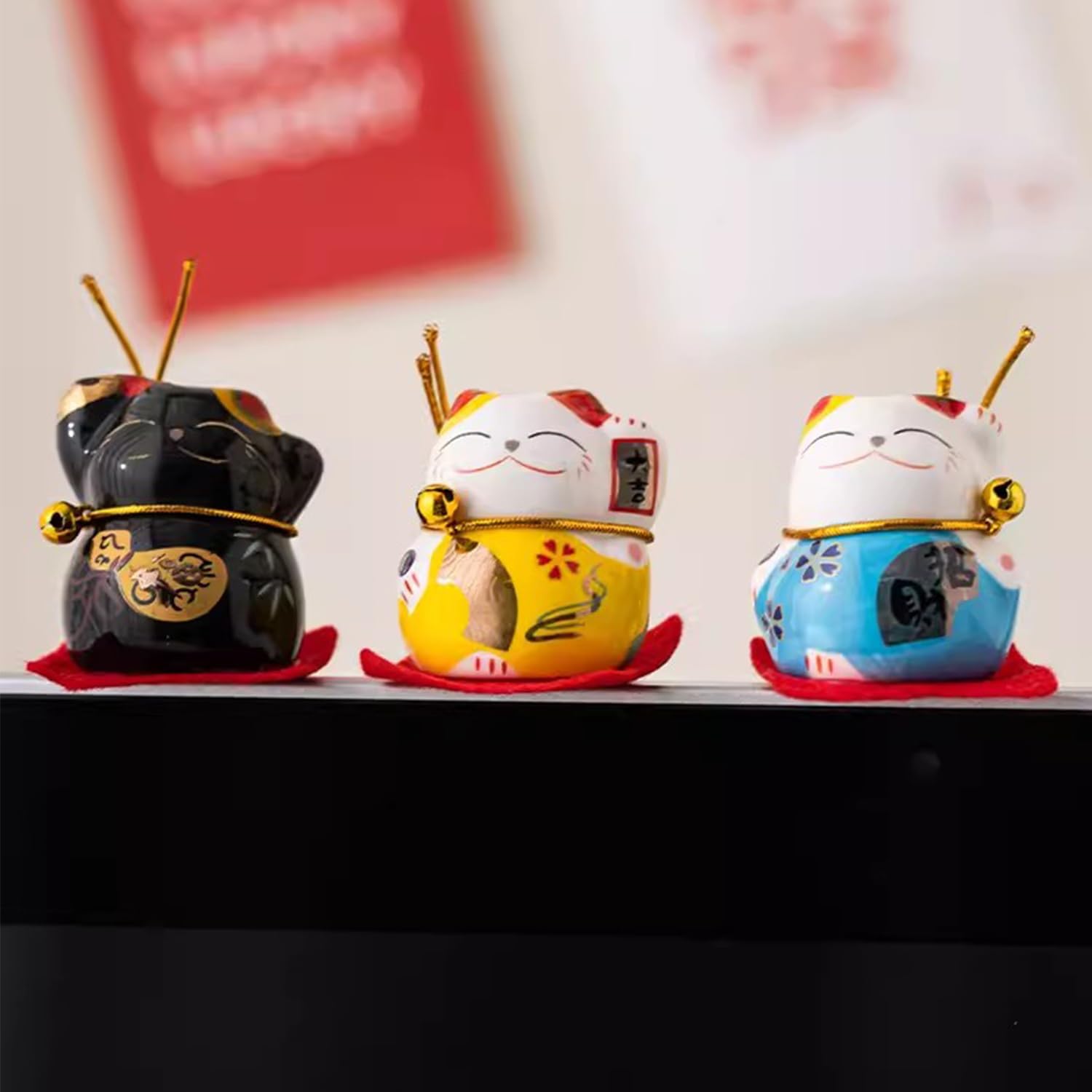 Tissting Home Decoration maneki neko figurines lot 5 couleurs