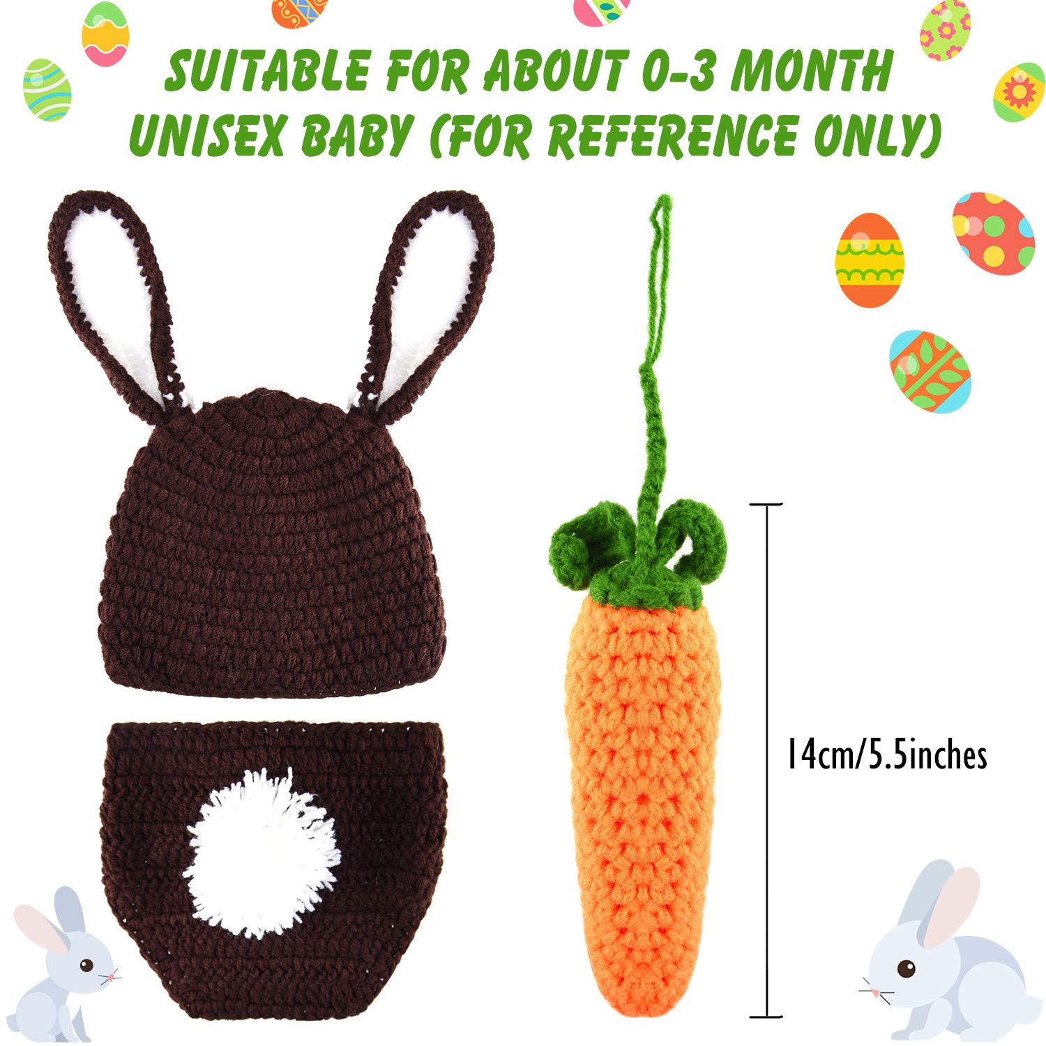 FEPITO Lapin Pâques Costume Bébé Crochet Bonnet + Short